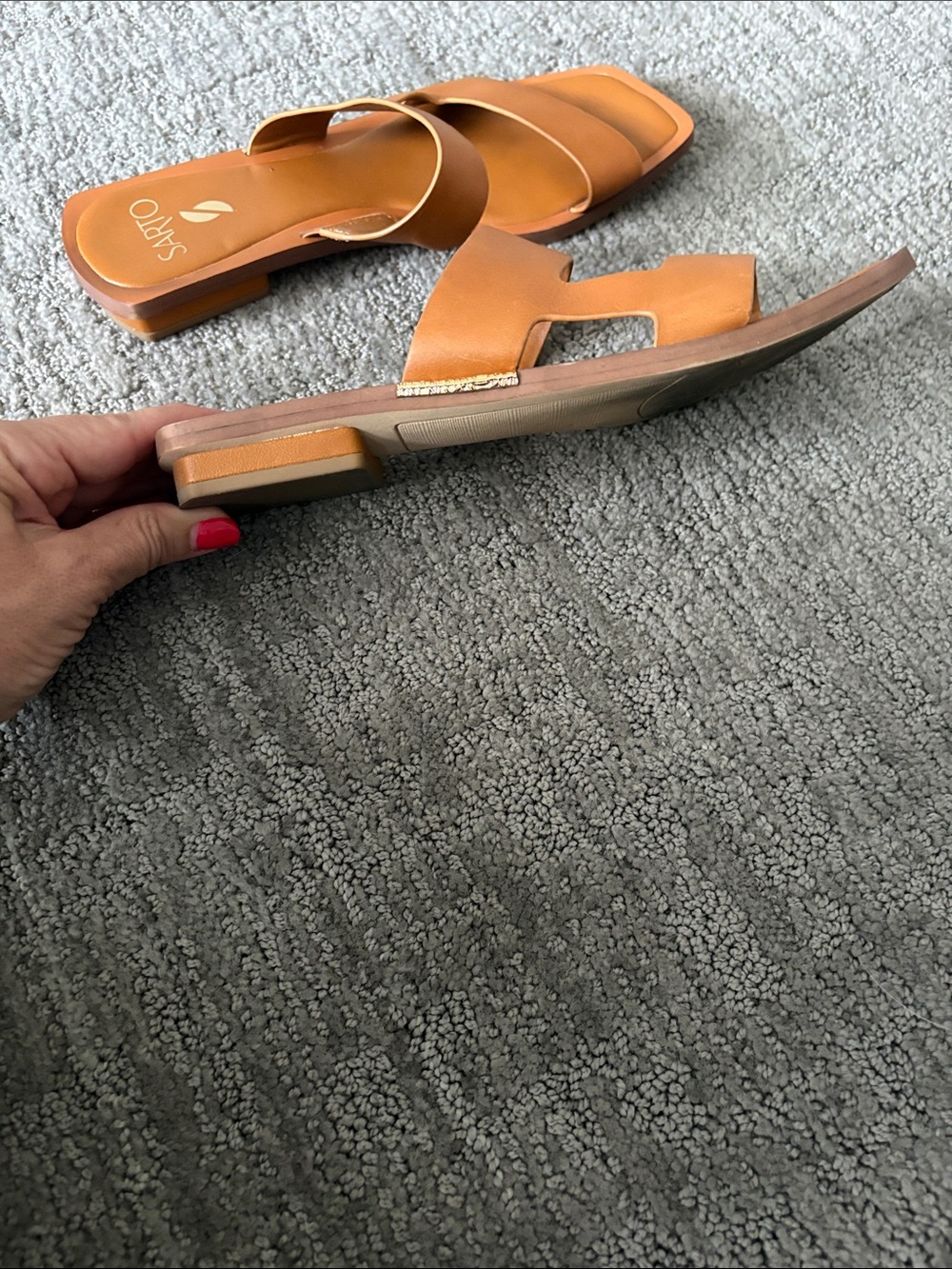 Franco Sarto Tan Leather Slide Sandals - Picture 4 of 5